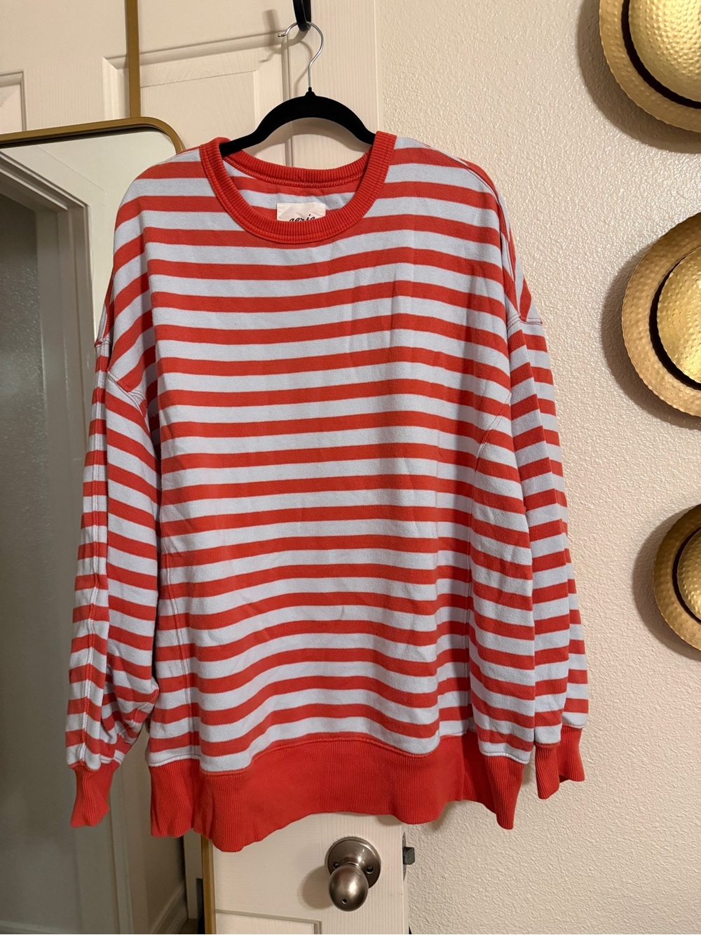 aerie Red and Blue Striped Crewneck Sweatshirt